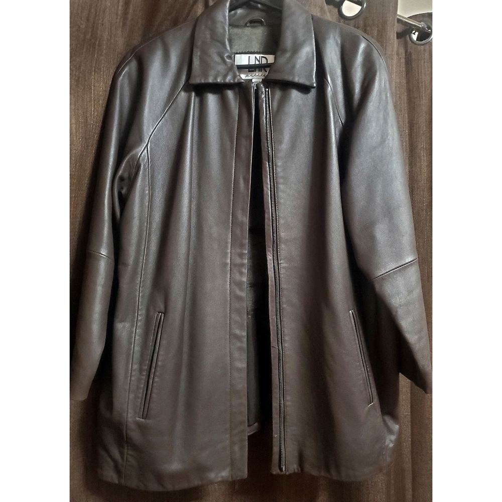 LNR Petites Dark Brown Genuine Leather Coat W's Size P/M